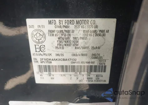 2012 Ford Edge Sport z USA, uszkodzony, nr VIN 2FMDK4AKXCBA17132